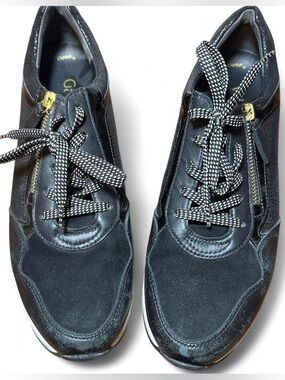 Gabor Hollywell Sneaker in Black Leather/Suede + Checkered Laces & Gold Zipper